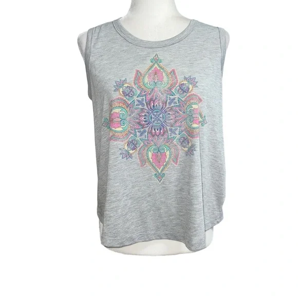 Jessica Simpson Mandala Graphic Tank Top Gray Sz L - Picture 1 of 6